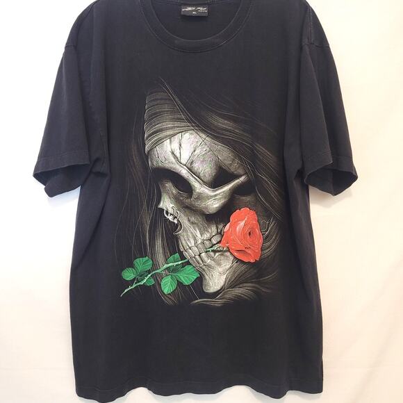 Jay's Rock Glows Skull Rose Graphic Tee XL Black Gothic Streetwear Grunge Y2K - Picture 1 of 9